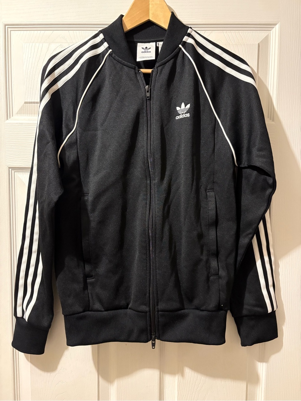adidas Black Track Jacket with White Stripe Accents